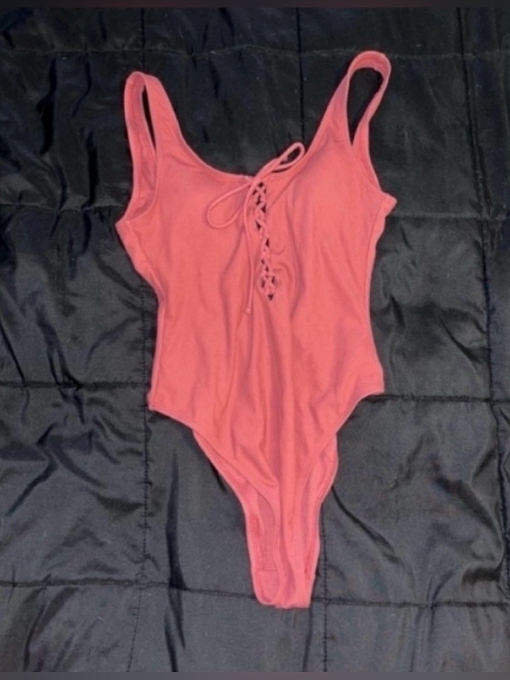 Coral Lace-Up One-Piece Swimsuit